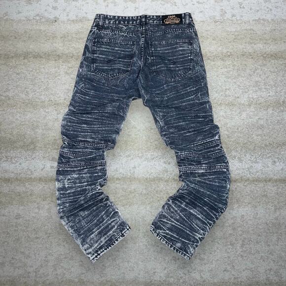 DNM Biker Jeans Slim Fit Jet Black Denim Distressed Grey Fade - Picture 1 of 6